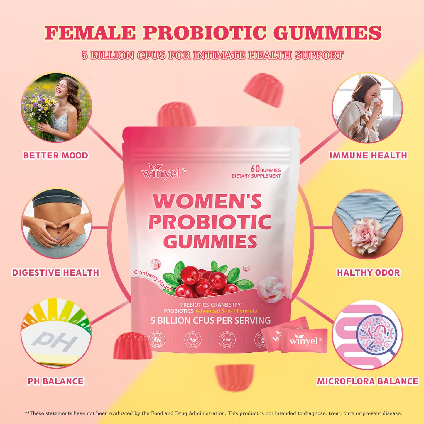 Women’s Probiotic Gummies Cranberry Vaginal Health Support