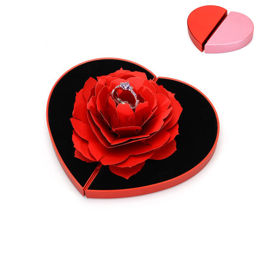 3D Love Box Heart-shaped Rose Flower Rotating Ring Box Valentines Day Gift - Caja de amor 3D con forma de corazón y rosas para anillos, regalo de San Valentín