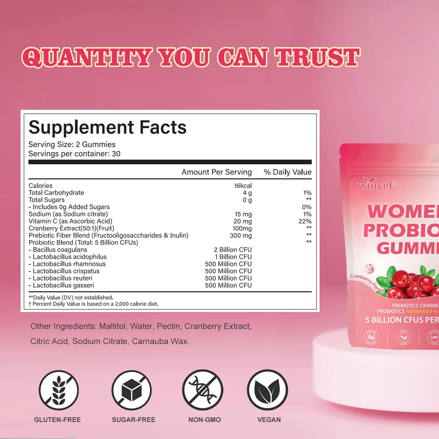 Women’s Probiotic Gummies Cranberry Vaginal Health Support