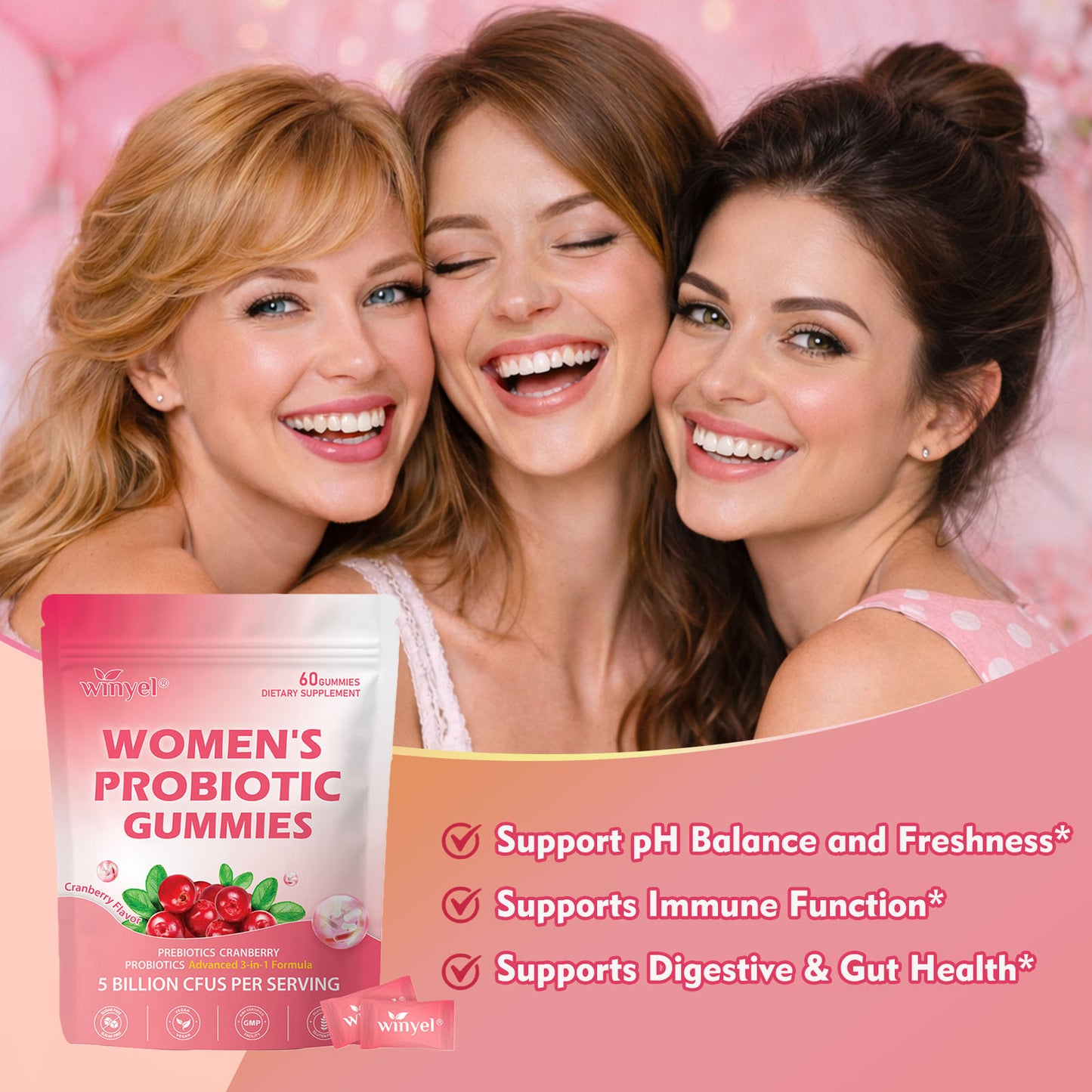 Women’s Probiotic Gummies Cranberry Vaginal Health Support